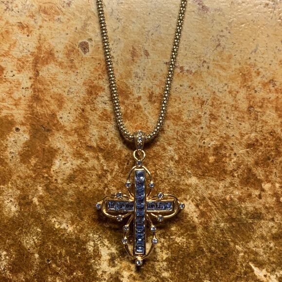 Camrose & Kross JBK Gold and Blue Cross Necklace 18 Inches - Picture 4 of 12
